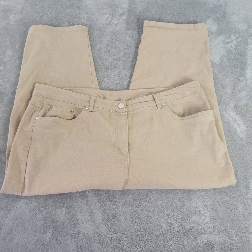 Ruby Rd Plus Size 18W Capri Jeans Beige Embroidered Rhinestone Stretch CAP59E